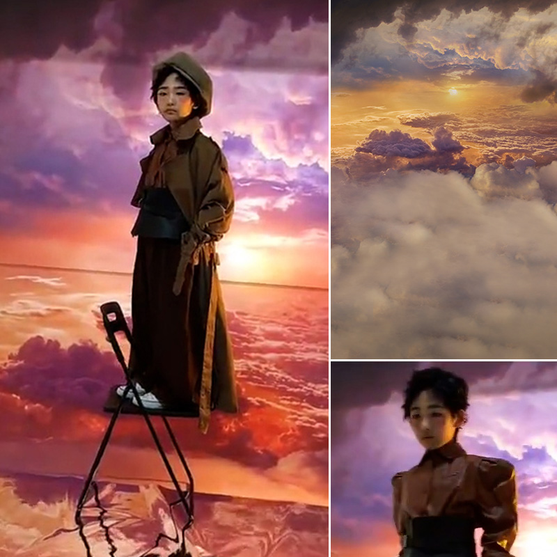 儿童拍照黄昏日落摄影背景布夕阳火烧云影楼红色天空摄影背景布晚霞艺术写真背景布拍照背景布帆布MH-0410