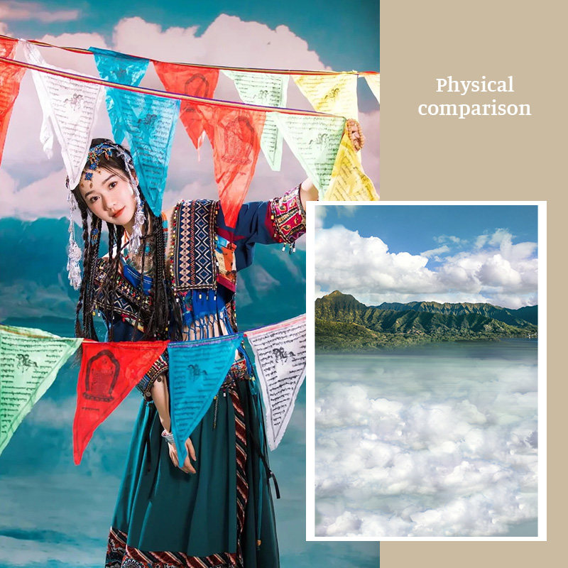 西藏神明少女风格影楼婚纱摄影室内影棚背景布个性艺术创新写真布天空山水异域风景拍照摄影背景纸MH-0999