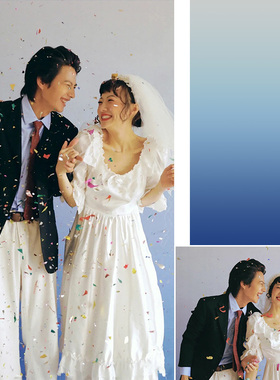 蓝色渐变婚纱摄影幕布油画布儿童影楼室内摄影背景布油画布现代简约影楼周岁百天照拍照背景布MH-0601