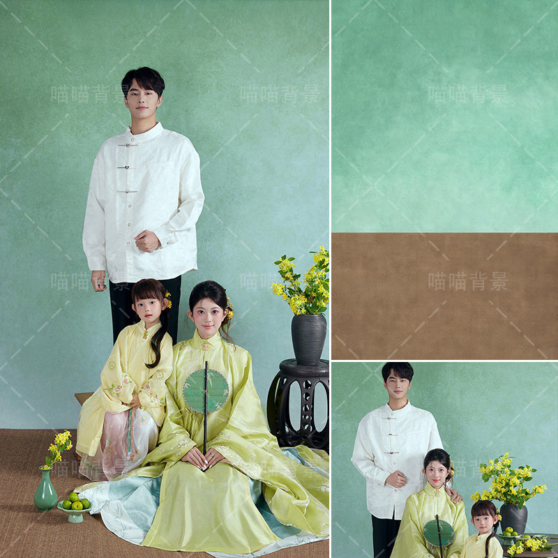 绿色肌理新中式全家福影楼婚纱摄影拍照背景布写真儿童宝宝亲子照影棚室内个性创意2026年古装汉服MH-3349