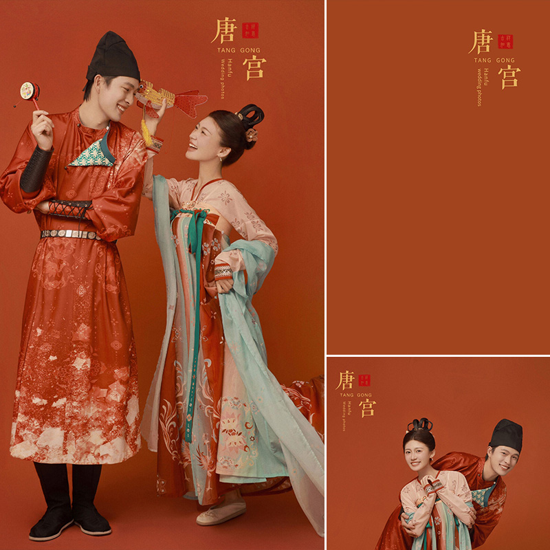 可爱俏皮汉服婚纱照影棚室内个性创新艺术写真情侣商拍帆布喷绘唐装唐宫夜宴浪漫时光拍照背景布MH-1106