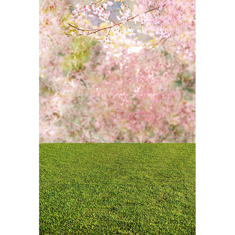 春季粉色桃花儿童少女艺术写真拍照背景布影楼婚纱摄影照相馆拍摄道具背景纸绿草地室内影棚艺术MH-1261