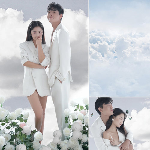 云朵婚纱照油画背景布可定制
