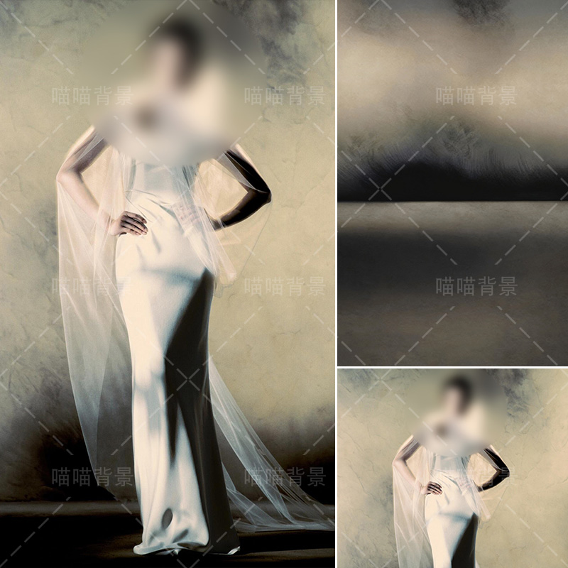 黑灰渐变油画肌理少女模特写真拍照背景布春夏复古商拍杂志淘宝服饰拍照写真布摄影背景纸背景墙MH-3299