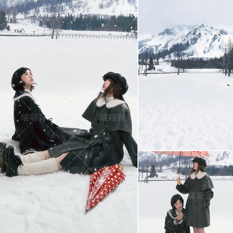 冬天圣诞节雪景雪地少女写真拍照背景布闺蜜照影棚室内学院风高级感艺术照写真冬天雪景背景纸喷绘MH-3186