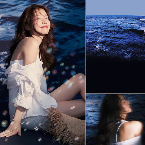 蓝色大海边模特写真拍摄
