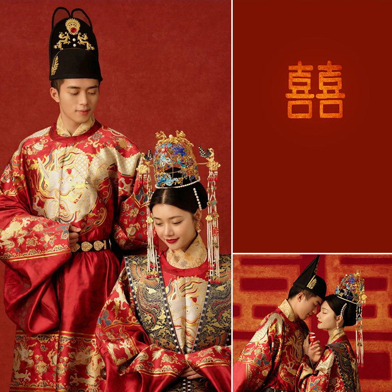 中式旗袍影楼摄影情侣艺术写真纪念喜字红色喜庆油画背景布照拍照道具背景布室内喷绘布现代简约仿手MH-0004