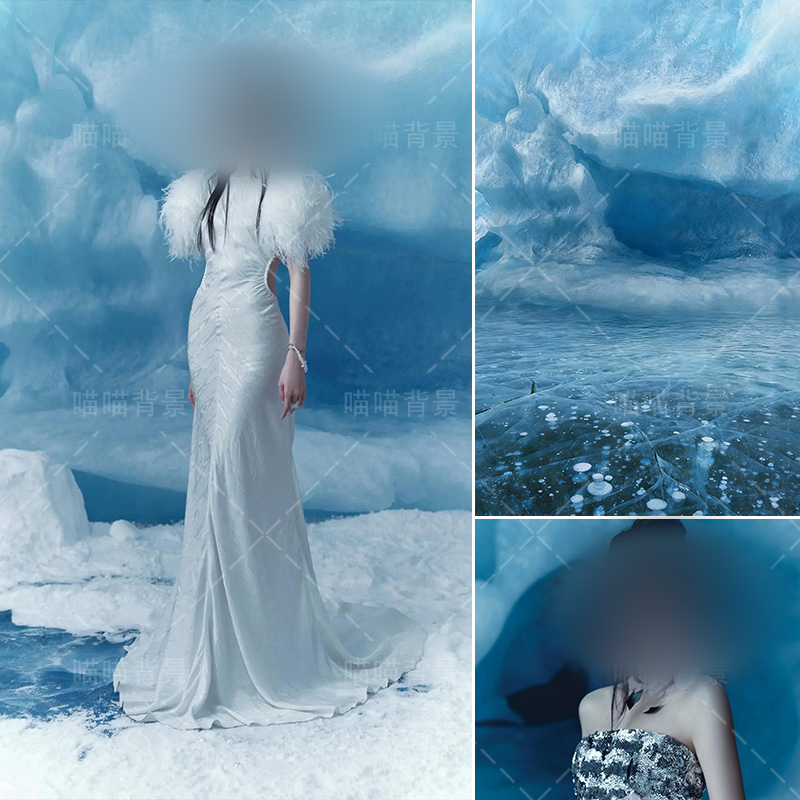 冬天冰天雪地少女写真拍照背景布破碎感冬日氛围感清冷风冰川甜妹影棚室内高级感摄影背景纸个性创意MH-3169