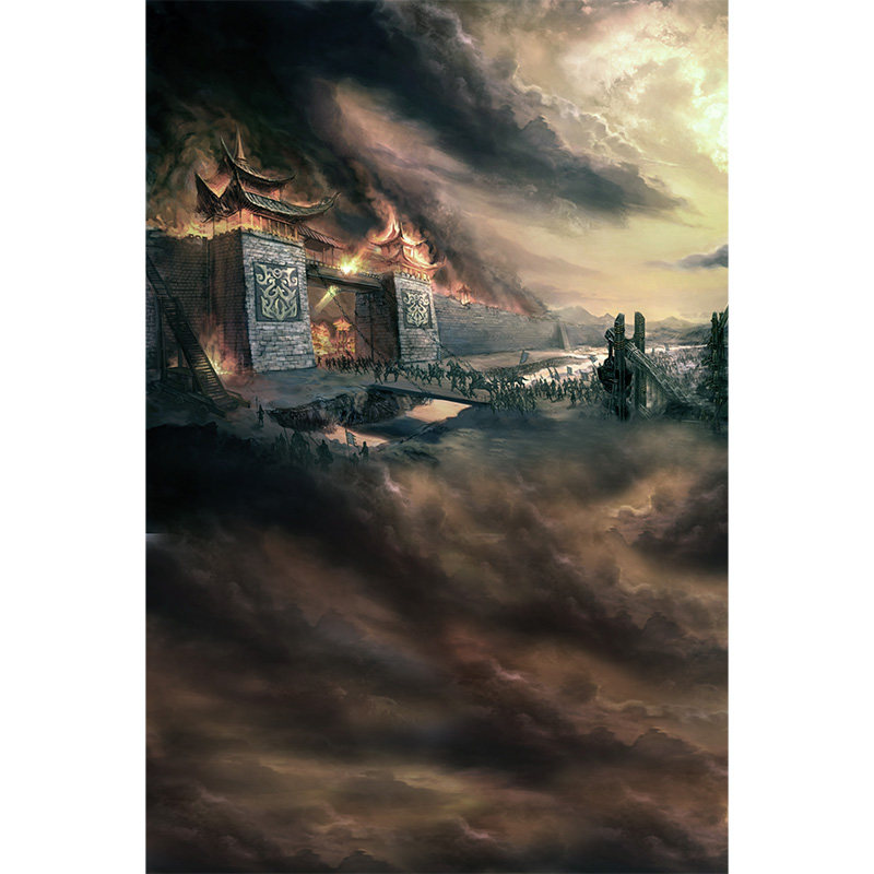 古代将军战场拍照背景布油画布古风主题边关影楼摄影仿手绘室内风景