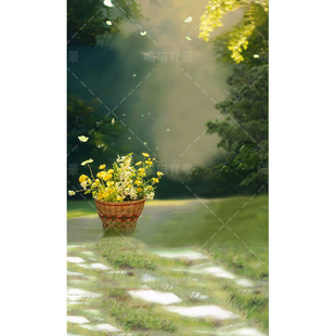 民族花神小公主虚化丛林森系童话儿童油画写真背景布宝宝亲子照相馆古风花季少女春季春天中国风高级MH-2539