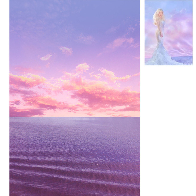 海边晚霞油画背景布唯美云朵网红直播背景布天空粉红室内情侣摄影拍照