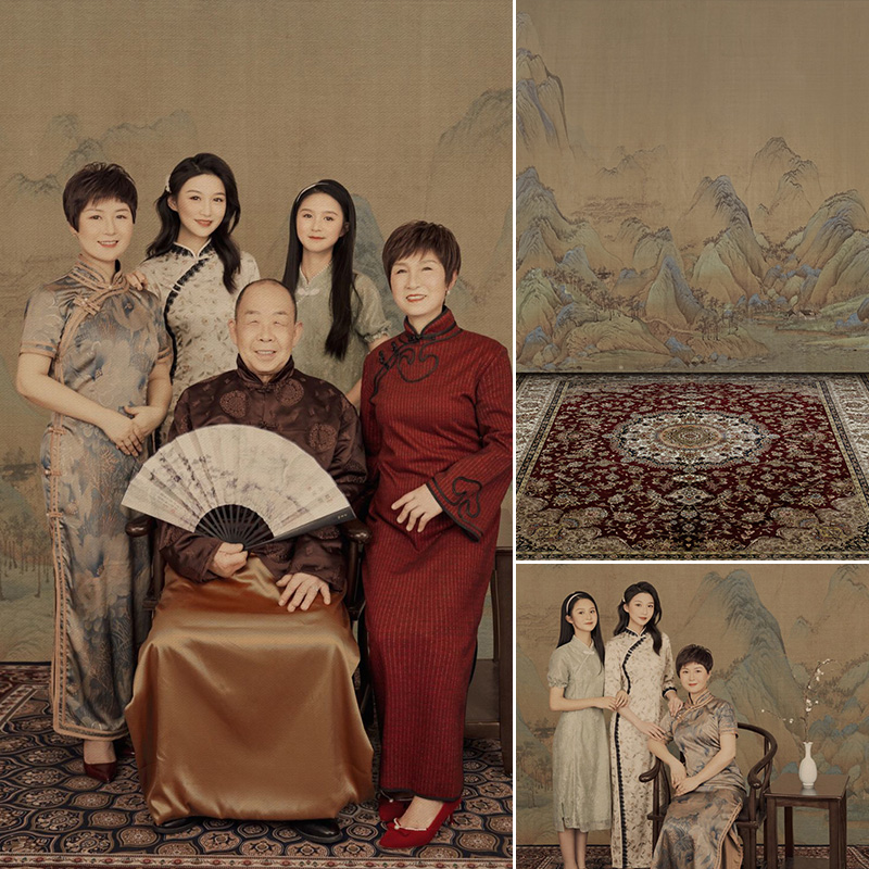 工笔画全家福影楼婚纱摄影拍照图片