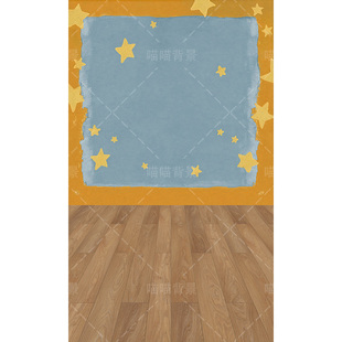 儿童摄影可爱星星人相框背景纸拍照写真背景布道具影棚室内浅绿色主题宝宝生日照周岁摄影背景纸喷绘男童女童