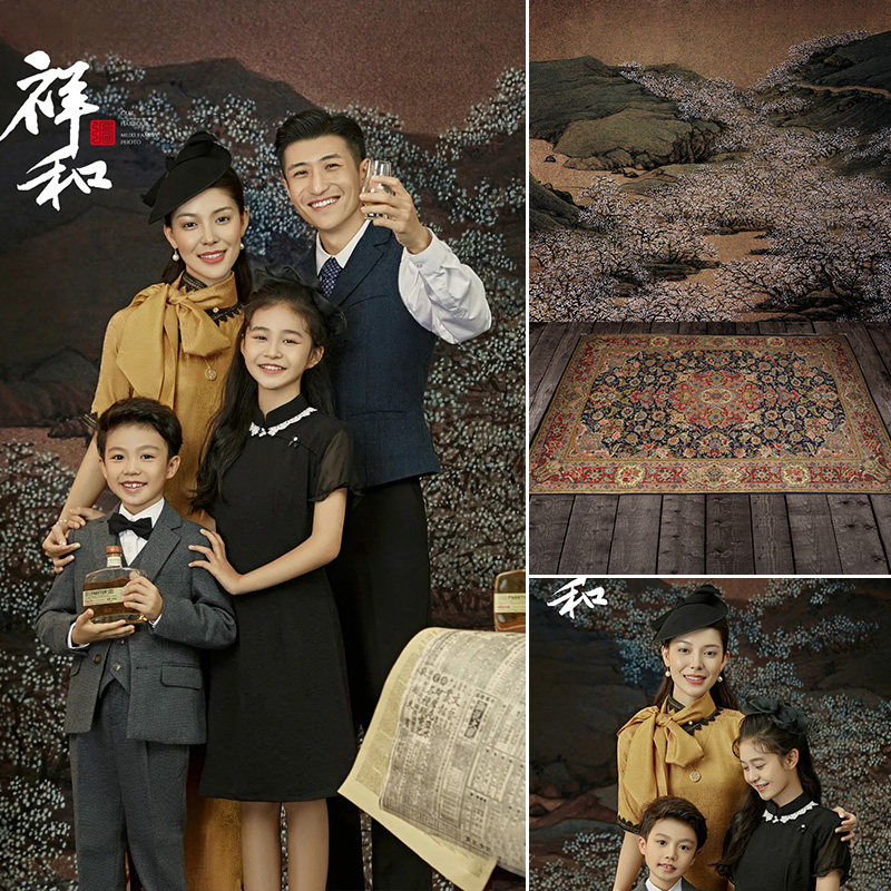 油画背景布全家福可定制图片