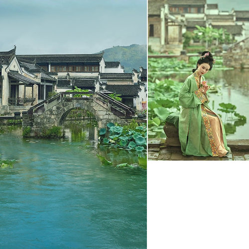 汉服国风夏天荷叶荷花古风风格影楼婚纱摄影儿童男女童背景布个性创意写真古装摄影背景纸降板江南旅MH-1372