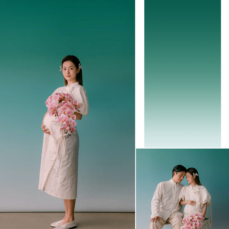 白绿渐变油画背景布孕妇照现代模特商业广告拍照背景布影楼摄影拍照