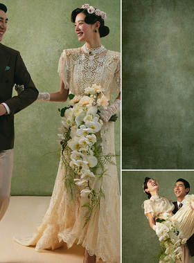 法式复古绿色纹理室内油画婚纱照影棚背景布浪漫个性创意场景布置照相写真人像产品拍摄水泥墙高级感MH-0970