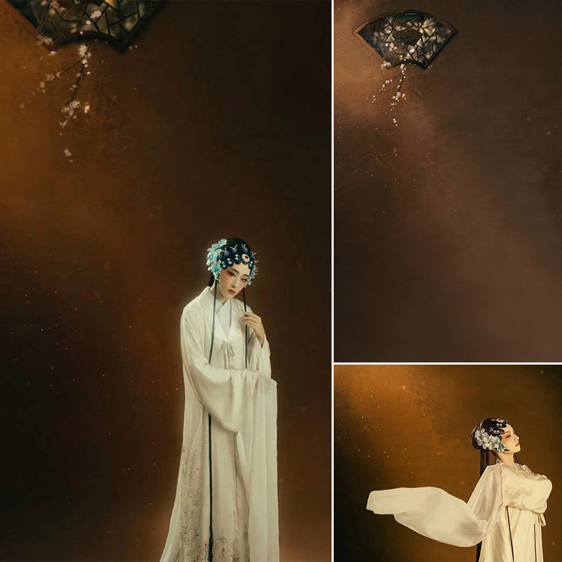 梅花扇油画背景布摄影影楼拍摄道具复古喷绘艺术写真婚纱拍照幕布背景