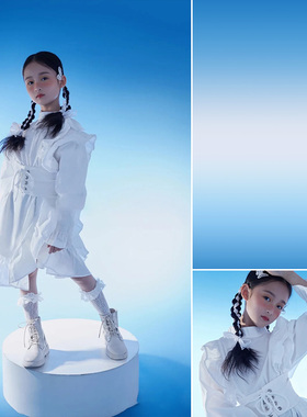 潮童蓝色渐变色布背景布儿童主题影楼摄影背景拍摄道具宝宝艺术写真画面丰富影棚室内白色客照童趣藏MH-0792