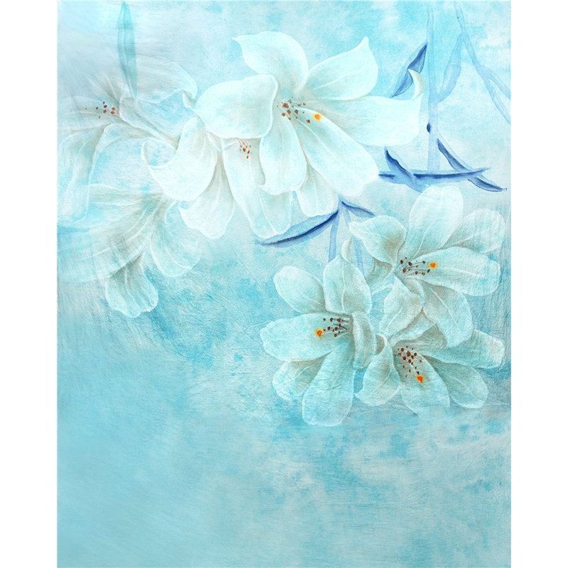 百合花影楼中式风格仿手绘油画风景手工画艺背景布 精品背景 喷绘摄影