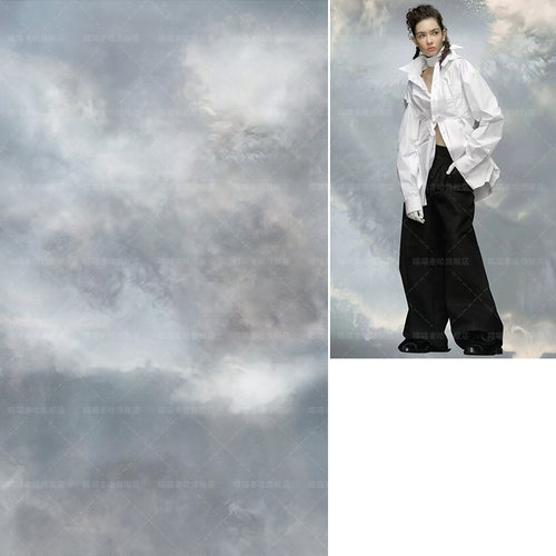 乌云少女天空写真影楼婚纱摄影拍照背景布淘宝商拍喷绘高清服饰服装复古油画个性创意小众高端高级感MH-1696