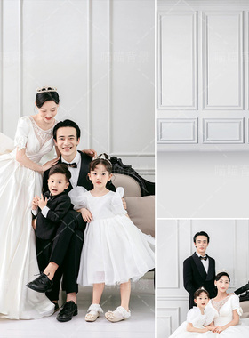 灰白色石膏墙简约风全家福影楼婚纱摄影拍照背景布亲子照影棚室内西式复古艺术照法式宫廷风格壁纸画MH-2887