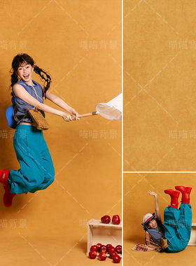 黄色肌理油画童趣少女写真拍照背景布新中式日系风格影棚室内时尚日杂摄影背景纸纹复古商业杂志拍照MH-3475