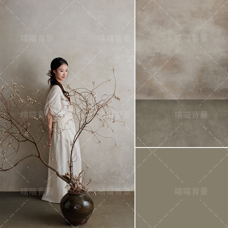 灰色肌理新中式禅意少女写真拍照背景布油画清冷感氛围照东方美学人像产品影棚室内小众摄影背景纸MH-4051