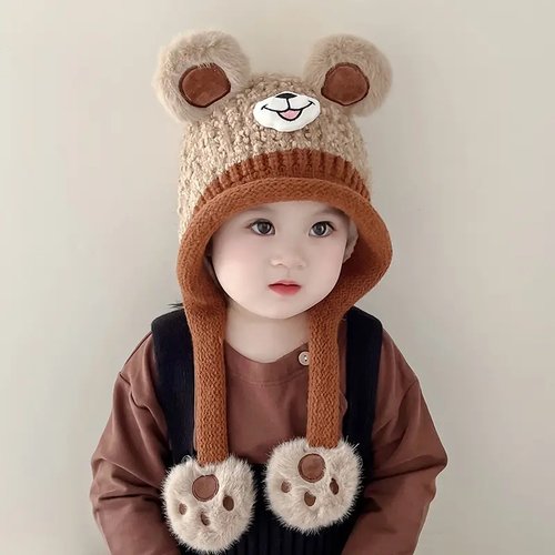 冬季男女童围脖一体护耳毛线帽