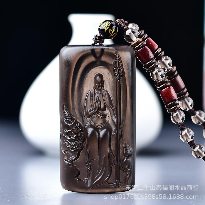 精工雕刻地藏王菩萨吊坠天然冰种黑曜石项链男女护身挂件水晶