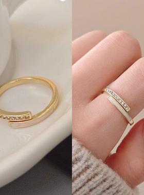 韩版镶锆石贝壳开口戒指