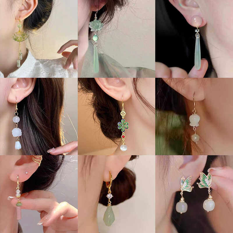 新中式透明青竹折扇流苏耳环小众设计古风汉服竹节仿玉石新款耳饰,饰品/流行首饰/时尚饰品新,耳环,淘宝优惠券,粉丝福利购,淘宝优惠卷