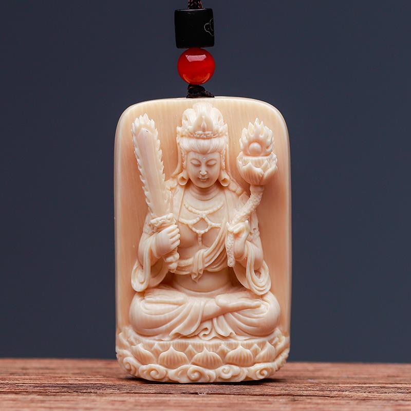 猛犸牙雕吊坠虚空藏生肖牛虎本命佛挂件男天然象牙文玩饰品