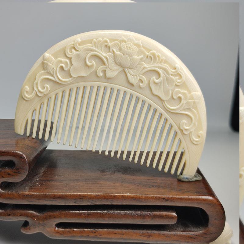 巧匠天然猛犸象牙梳子头梳手把件牙雕文玩收藏嫁妆情侣送礼