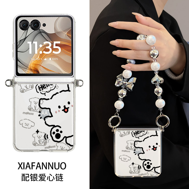 适用于摩托罗拉razr60手机壳新款线条小狗moto razr50ultra折叠屏简约透明razr40防摔手链motorazr高级感女款