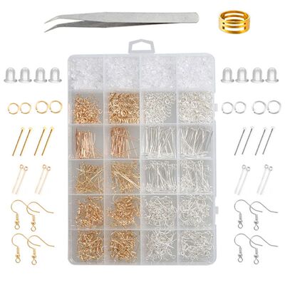 diy饰品配件24格手工工具套盒耳钩 耳堵跳环连接圈T字针耳环配件