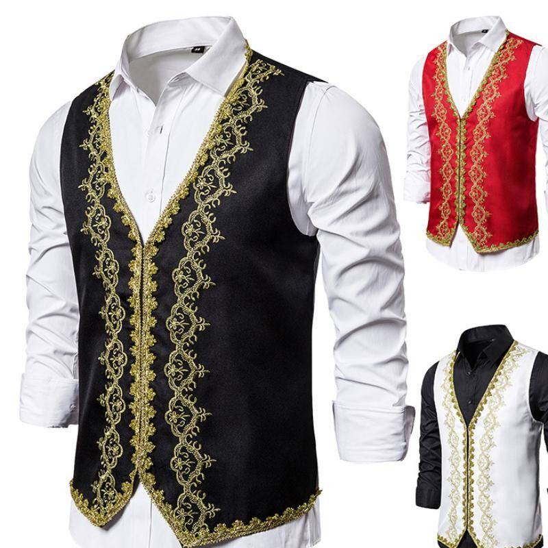 男士欧式镶金礼服宫廷装影楼服装黑白色歌剧舞台表演服马甲MJ34