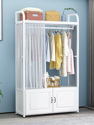 衣帽架落地卧室衣架开放式衣柜家用组合衣架带帘衣帽间多层置物架