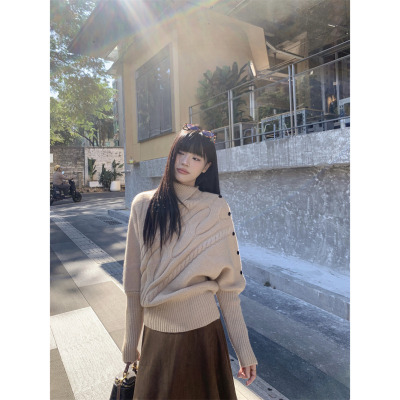 实拍实价高领毛衣女秋冬慵懒高级感长袖上衣设计感韩系针织衫