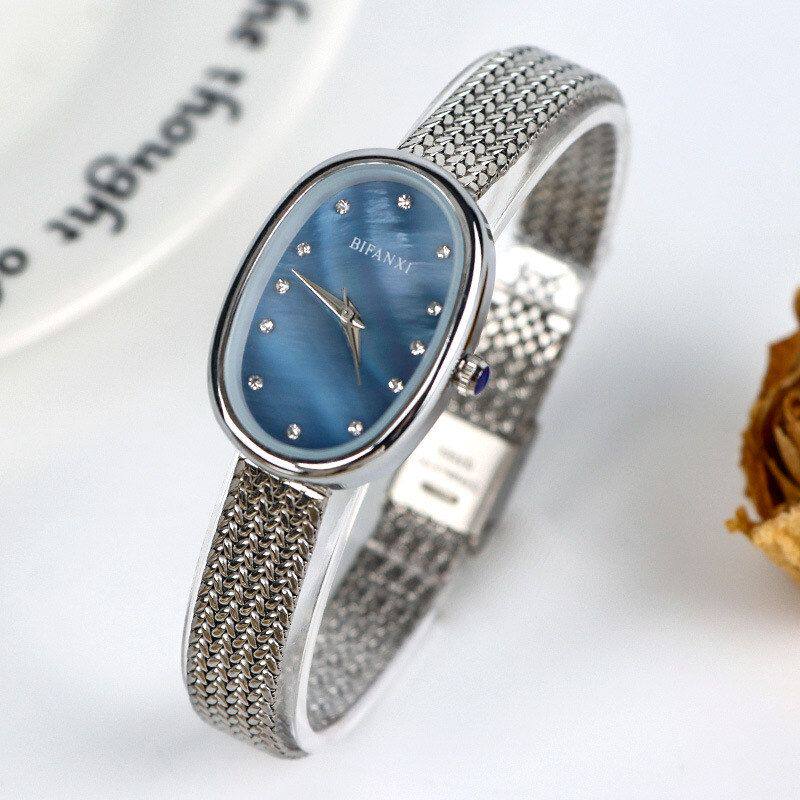 钢带石英手表女款跨境腕表小众轻奢高级感石英表女士镶钻椭圆表盘