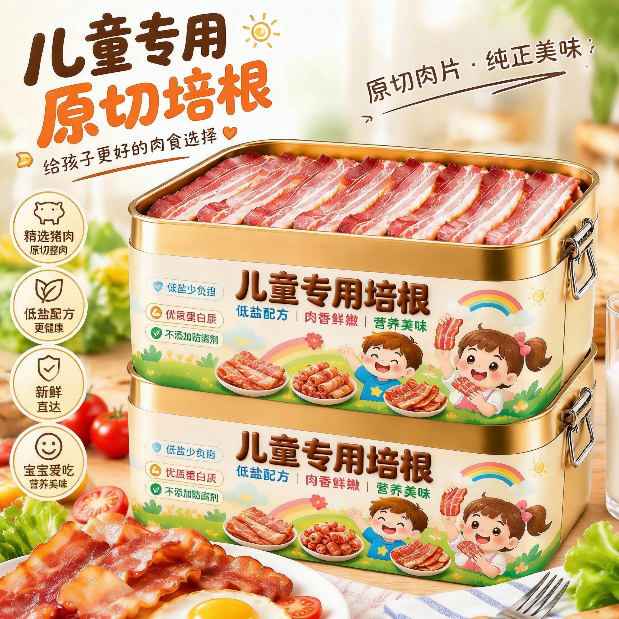 培根儿童原切烟熏肉片三明治手抓饼专注儿童营养早餐官方旗舰店