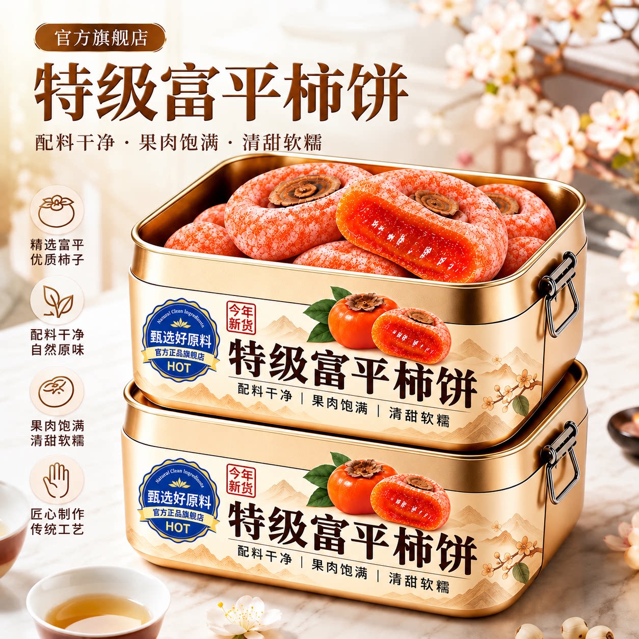 特级正宗富平柿饼官方旗舰店新货陕西流心柿子吊柿圆饼独立包装