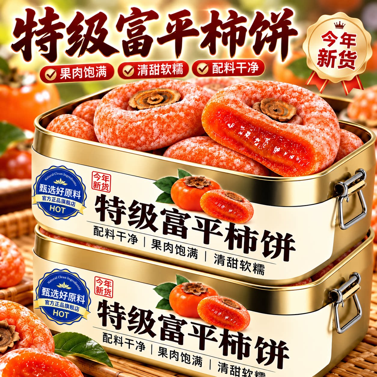 特级正宗富平柿饼官方旗舰店新货陕西流心柿子吊柿圆饼独立包装