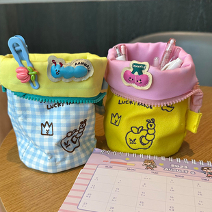 撞色竖翻笔袋女生初中可折叠笔筒高中生大容量便携立式收纳铅笔盒