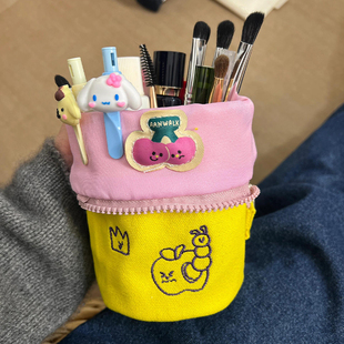 撞色竖翻笔袋女生初中可折叠笔筒高中生大容量便携立式收纳铅笔盒