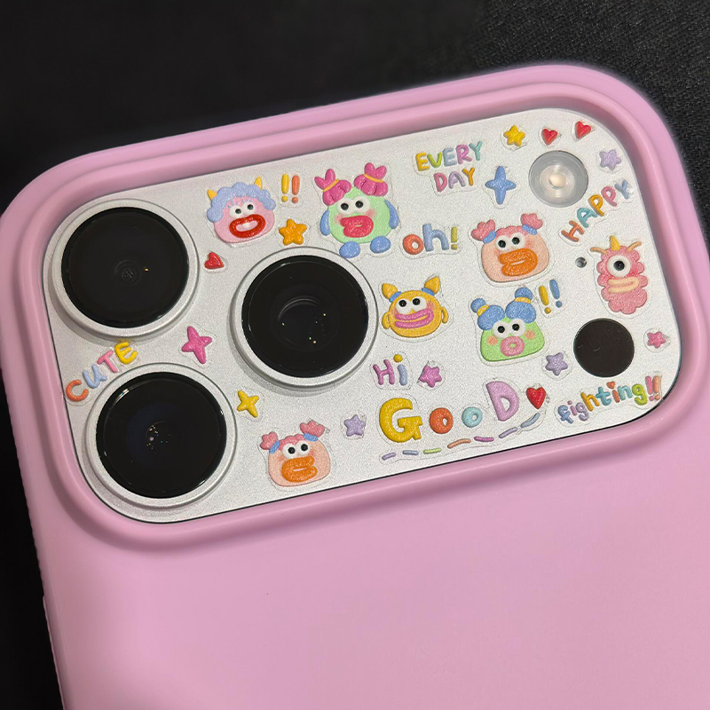 丑萌大嘴怪镜头贴纸适用于苹果17promax透明浮雕镜头膜贴画平板贴