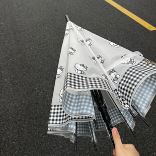 可爱小猫透明雨伞学生上学专用长柄伞防风加固磨砂直杆伞小巧便携