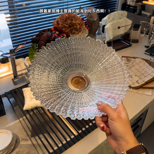 中古风玻璃水果盘轻奢高端春节招待客人桌面摆件干果盘子家用餐具