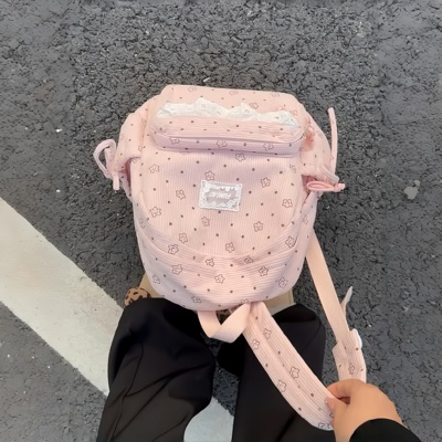 小清新背包大容量灯芯绒双肩包学生上课书包日常轻便通勤百搭包包