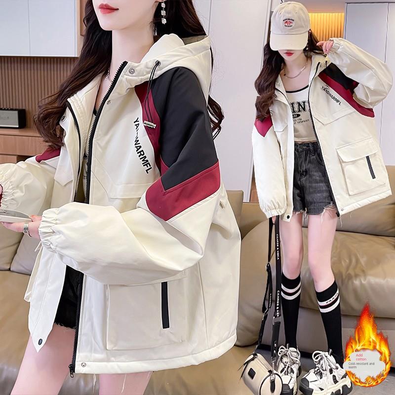 冲锋衣加棉外套女秋冬季12岁大童13少女孩15初中学生加厚风衣棉服